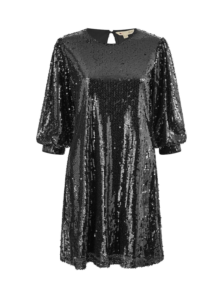 Yumi Black Sequin Tunic Dress With Balloon Sleeves - Image 4 of 4