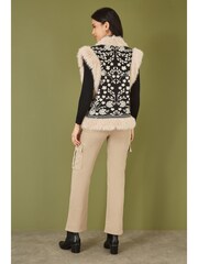 Yumi Black Knitted Folk Faux Fur Trimmed Gilet - Image 3 of 5