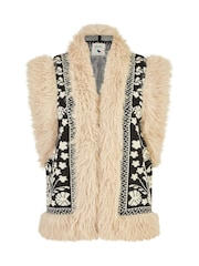 Yumi Black Knitted Folk Faux Fur Trimmed Gilet - Image 5 of 5