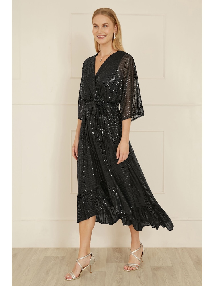 Vestido midi con diseño envolvente de lentejuelas estilo kimono de Yumi - Imagen 2 de 4 Vestido midi con diseño envolvente de lentejuelas estilo kimono de Yumi - Imagen 2 de 4