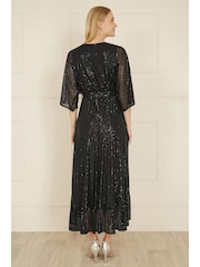 Yumi Black Sequin Kimono Midi Wrap Dress - Image 3 of 4
