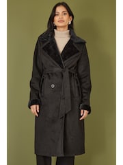 Yumi Black Trench Coat With Faux Fur Lining - Image 1 of 5