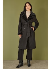 Yumi Black Trench Coat With Faux Fur Lining - Image 2 of 5