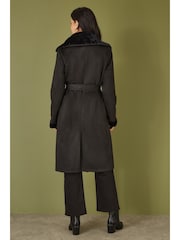 Yumi Black Trench Coat With Faux Fur Lining - Image 3 of 5