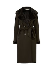 Yumi Black Trench Coat With Faux Fur Lining - Image 5 of 5