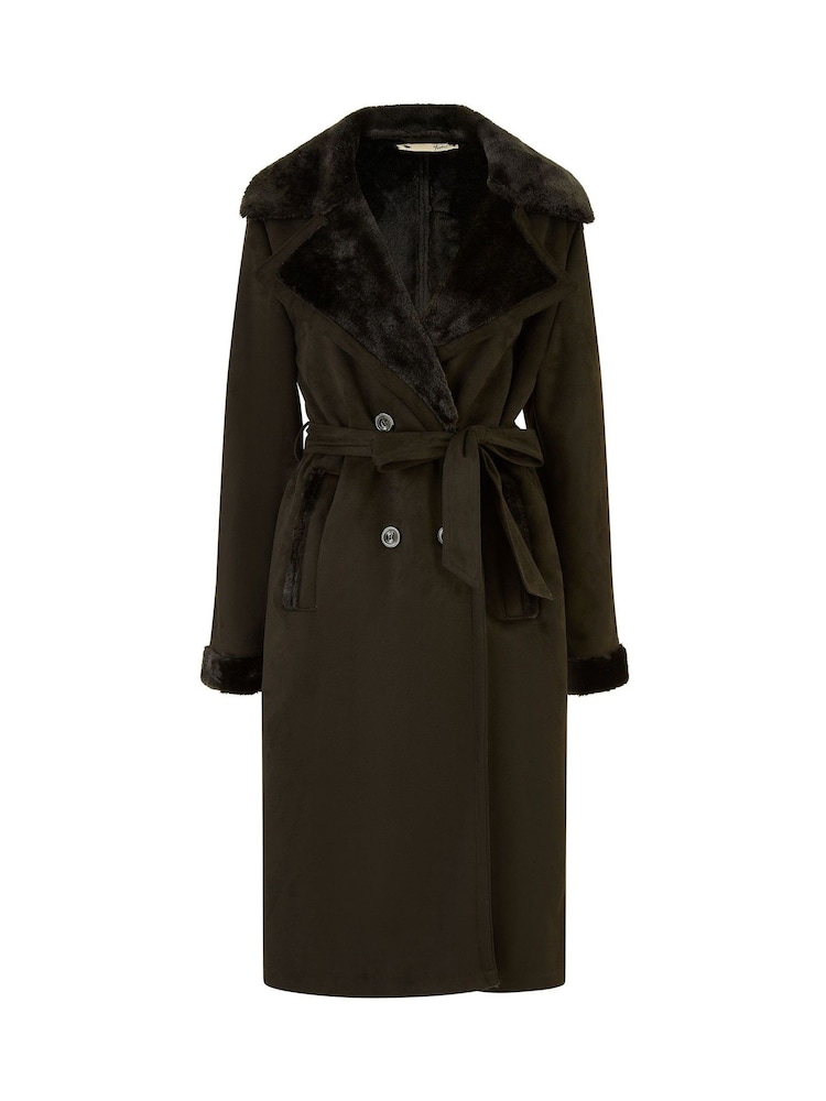Yumi Black Trench Coat With Faux Fur Lining - Image 5 of 5