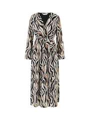 Yumi Black Animal Print Swirl Midi Wrap Dress - Image 5 of 5