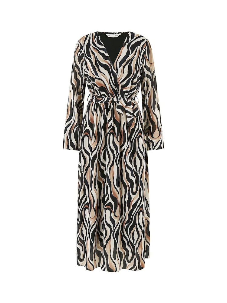 Yumi Black Animal Print Swirl Midi Wrap Dress - Image 5 of 5