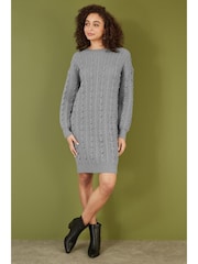 Yumi Grey Cable Knit Tunic Dress - Image 1 of 5