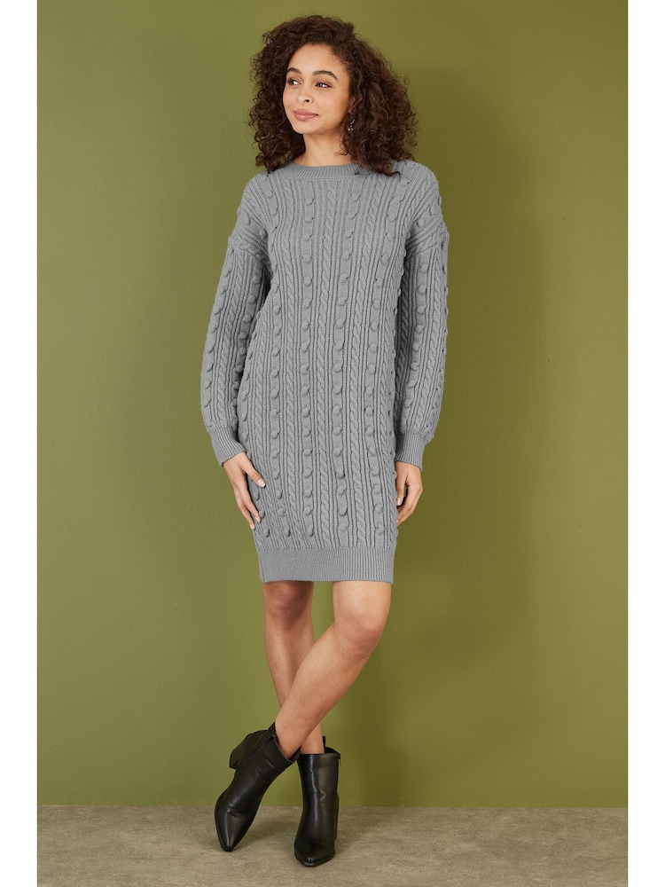 Yumi Grey Cable Knit Tunic Dress - Image 1 of 5