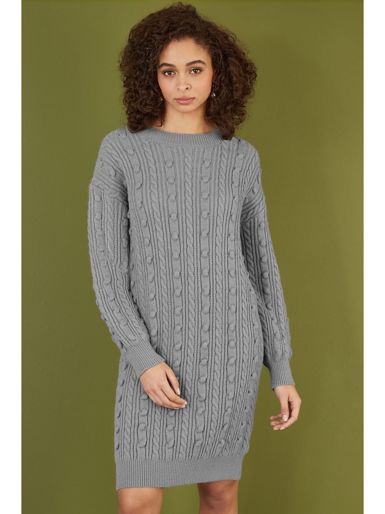 Yumi Grey Cable Knit Tunic Dress - Image 2 of 5