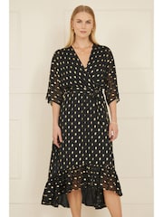 Yumi Black Sequin Kimono Midi Wrap Dress - Image 1 of 4