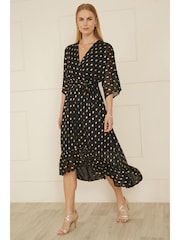 Yumi Black Sequin Kimono Midi Wrap Dress - Image 2 of 4