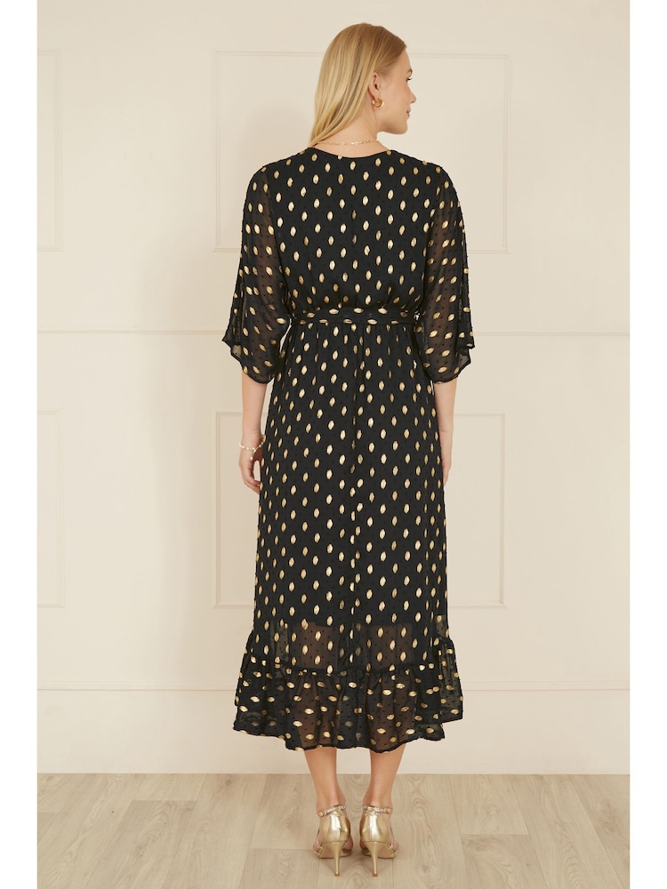 Yumi Black Sequin Kimono Midi Wrap Dress - Image 2 of 4