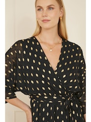 Yumi Black Sequin Kimono Midi Wrap Dress - Image 4 of 4
