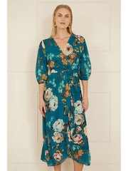 Yumi Watercolour Dip Hem Midi Wrap Dress - Imagen 1 de 5