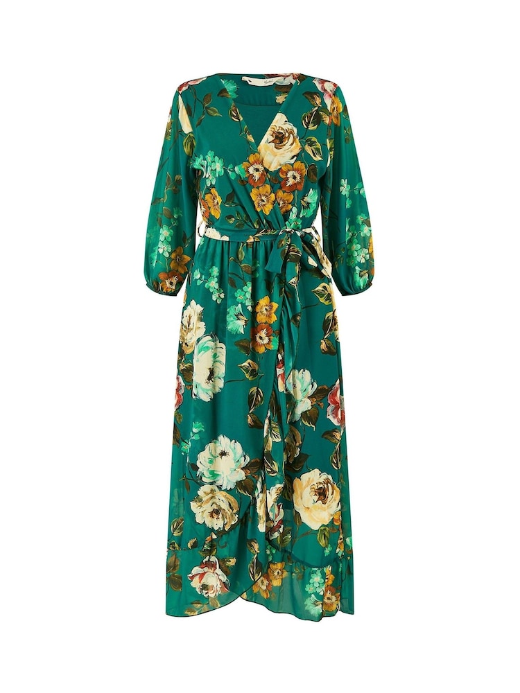 Yumi Watercolour Dip Hem Midi Wrap Dress - Imagen 5 de 5