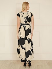 Yumi Black Blossom Print Wrap Midi Dress With Dipped Hem - Image 3 of 5