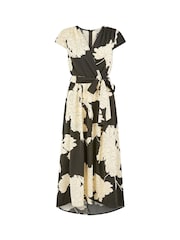 Yumi Black Blossom Print Wrap Midi Dress With Dipped Hem - Image 5 of 5