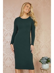 Yumi Green Sparkle Knit Midi Jumper Dress - Image 1 of 5