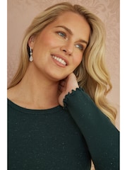 Yumi Green Sparkle Knit Midi Jumper Dress - Image 4 of 5