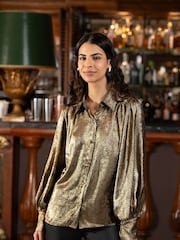 Yumi Metallic Relaxed Balloon Sleeve Shirt - صورة 2 من 4