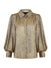 Yumi Metallic Relaxed Balloon Sleeve Shirt - صورة 4 من 4