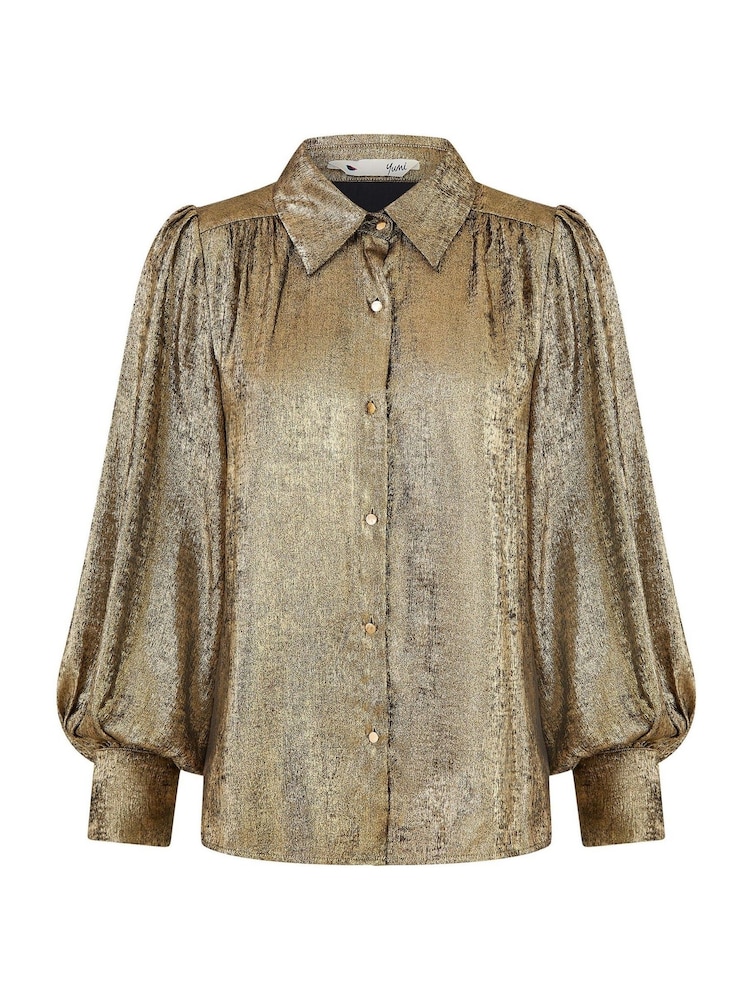 Yumi Metallic Relaxed Balloon Sleeve Shirt - صورة 4 من 4