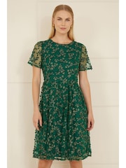 Yumi Green Embroidered Floral Skater Dress - Image 1 of 4