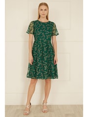 Yumi Green Embroidered Floral Skater Dress - Image 2 of 4