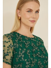 Yumi Green Embroidered Floral Skater Dress - Image 4 of 4