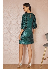 Yumi Green Sequin Tunic Dress With Balloon Sleeves - Image 3 of 4