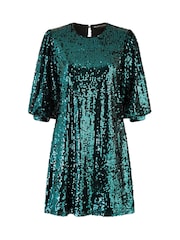 Yumi Green Sequin Tunic Dress With Balloon Sleeves - Image 4 of 4