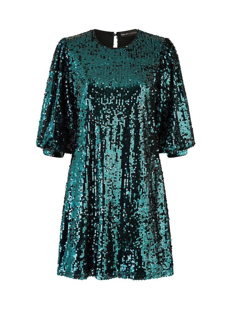 Yumi Green Sequin Tunic Dress With Balloon Sleeves - Image 4 of 4