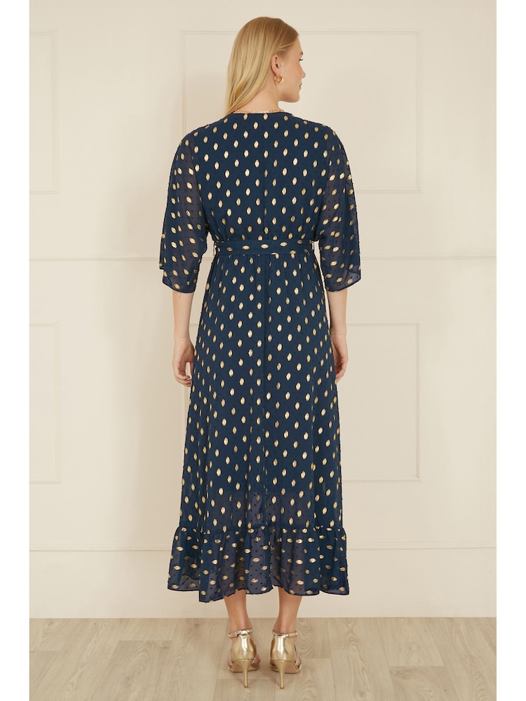 Yumi Blue Sequin Kimono Midi Wrap Dress - Image 2 of 5