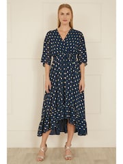 Yumi Blue Sequin Kimono Midi Wrap Dress - Image 3 of 5