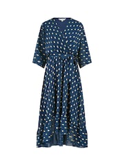 Yumi Blue Sequin Kimono Midi Wrap Dress - Image 5 of 5