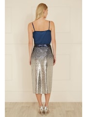 Yumi Blue Sequin Split Fitted Midi Skirt - Image 2 of 3