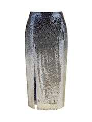 Yumi Blue Sequin Split Fitted Midi Skirt - Image 3 of 3