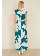 Yumi Green Blossom Print Wrap Midi Dress With Dipped Hem - Image 3 of 5