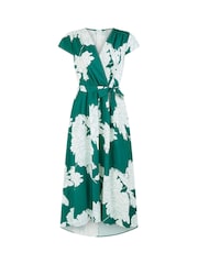 Yumi Green Blossom Print Wrap Midi Dress With Dipped Hem - Image 5 of 5