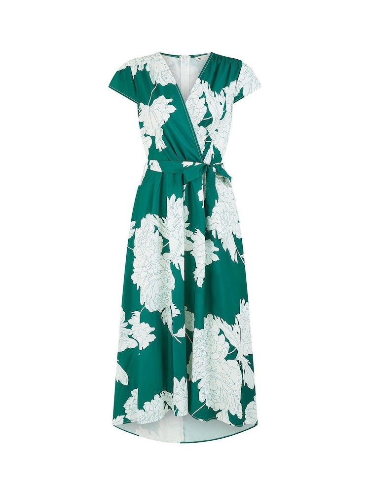 Yumi Green Blossom Print Wrap Midi Dress With Dipped Hem - Image 5 of 5