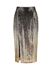 Yumi Black Sequin Split Fitted Midi Skirt - Image 4 of 4