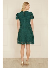 Yumi Green Lace Skater Dress With Puff Sleeves - Image 3 of 5