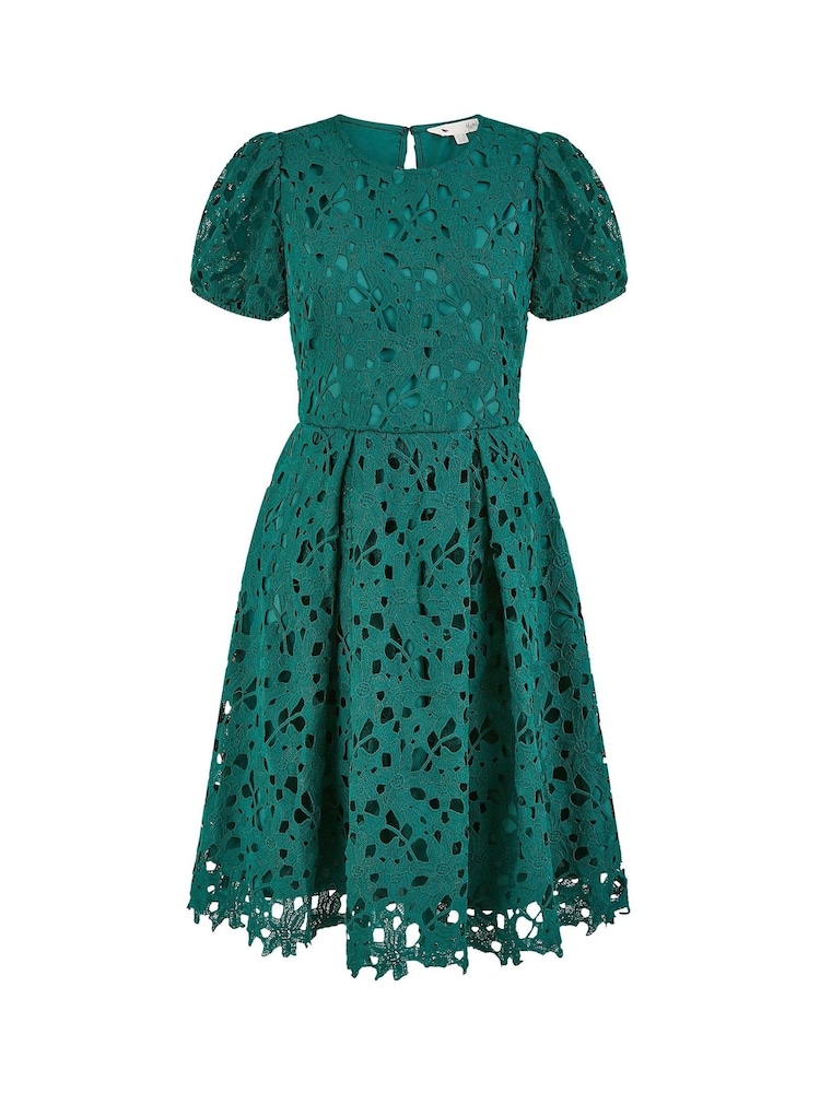 Yumi Green Lace Skater Dress With Puff Sleeves - Image 5 of 5