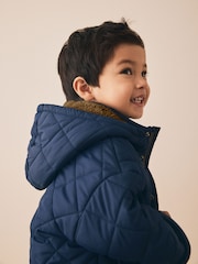 Navy Borg Lined Quilted Coat (3mths-7yrs) - Image 4 of 12