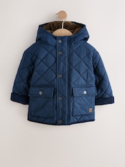 Navy Borg Lined Quilted Coat (3mths-7yrs) - Image 5 of 12