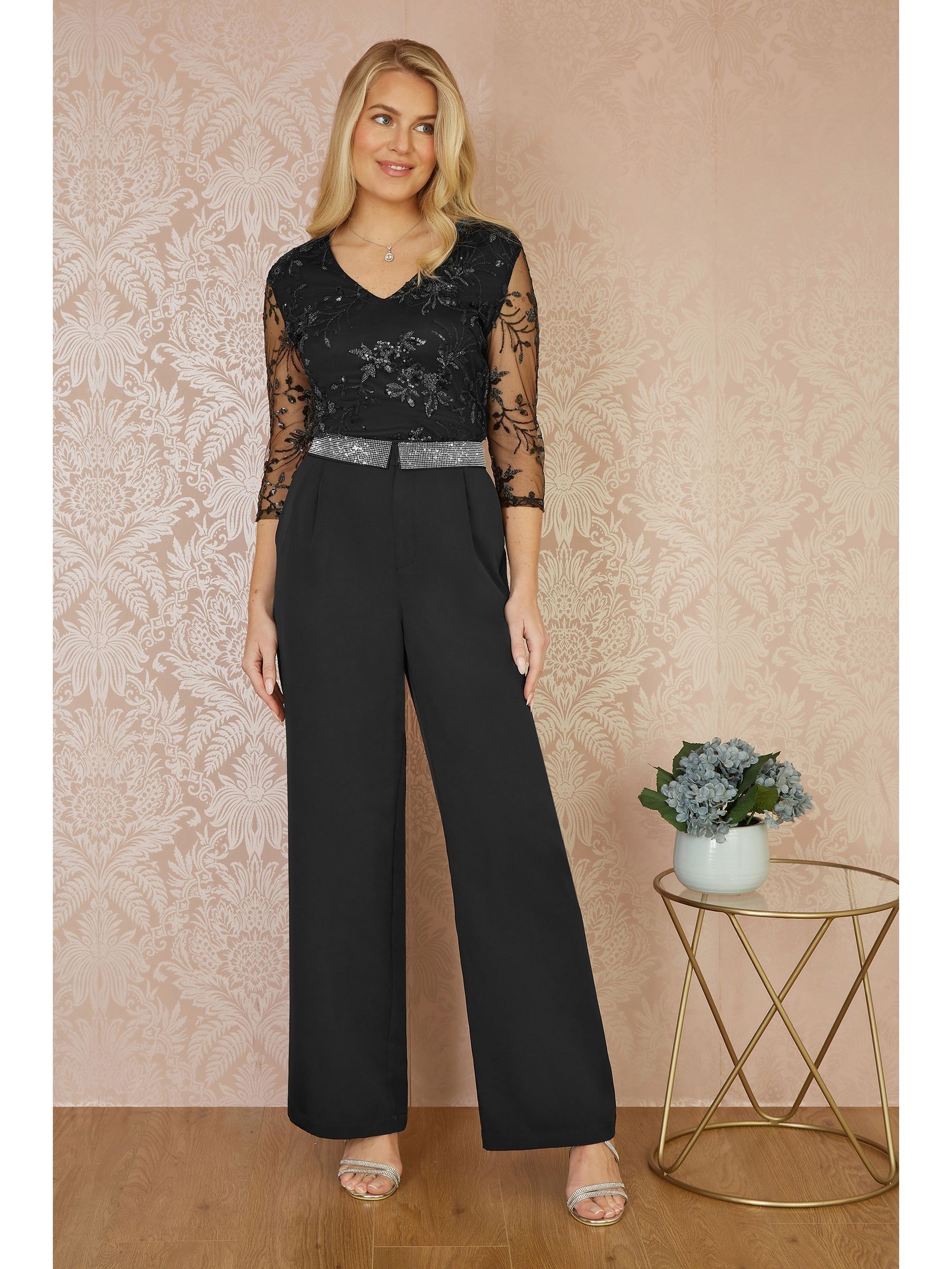 Buy Yumi Black Wide Leg Trousers With Diamante Waistband from Next USA