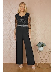 Yumi Black Wide Leg Trousers With Diamante Waistband - Image 1 of 5