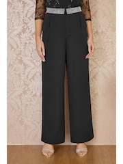 Yumi Black Wide Leg Trousers With Diamante Waistband - Image 2 of 5